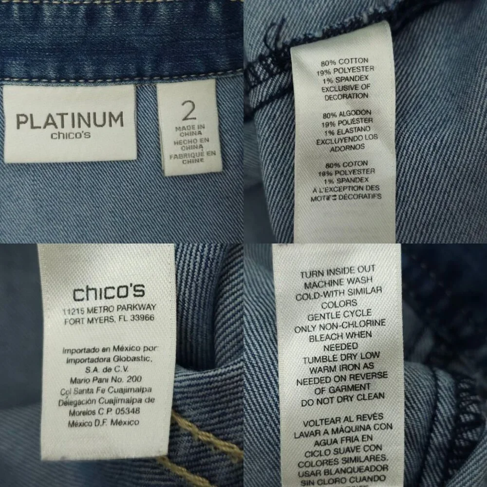 Chicos Platinum Denim Western Jacket Womens 2 US L/12 Rhinestones Long Sleeve - Picture 7 of 16